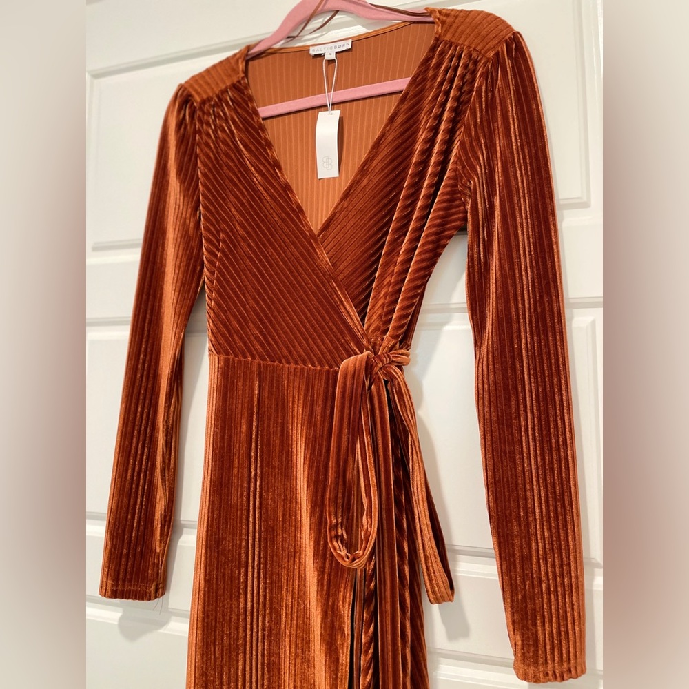BalticBorn Jada Ribbed Velvet Maxi Dress in Copper - Small